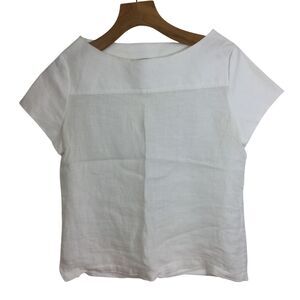 Stefano Mortari Women Linen Boat Neck Short Sleeve Blouse Top White IT 42 US M